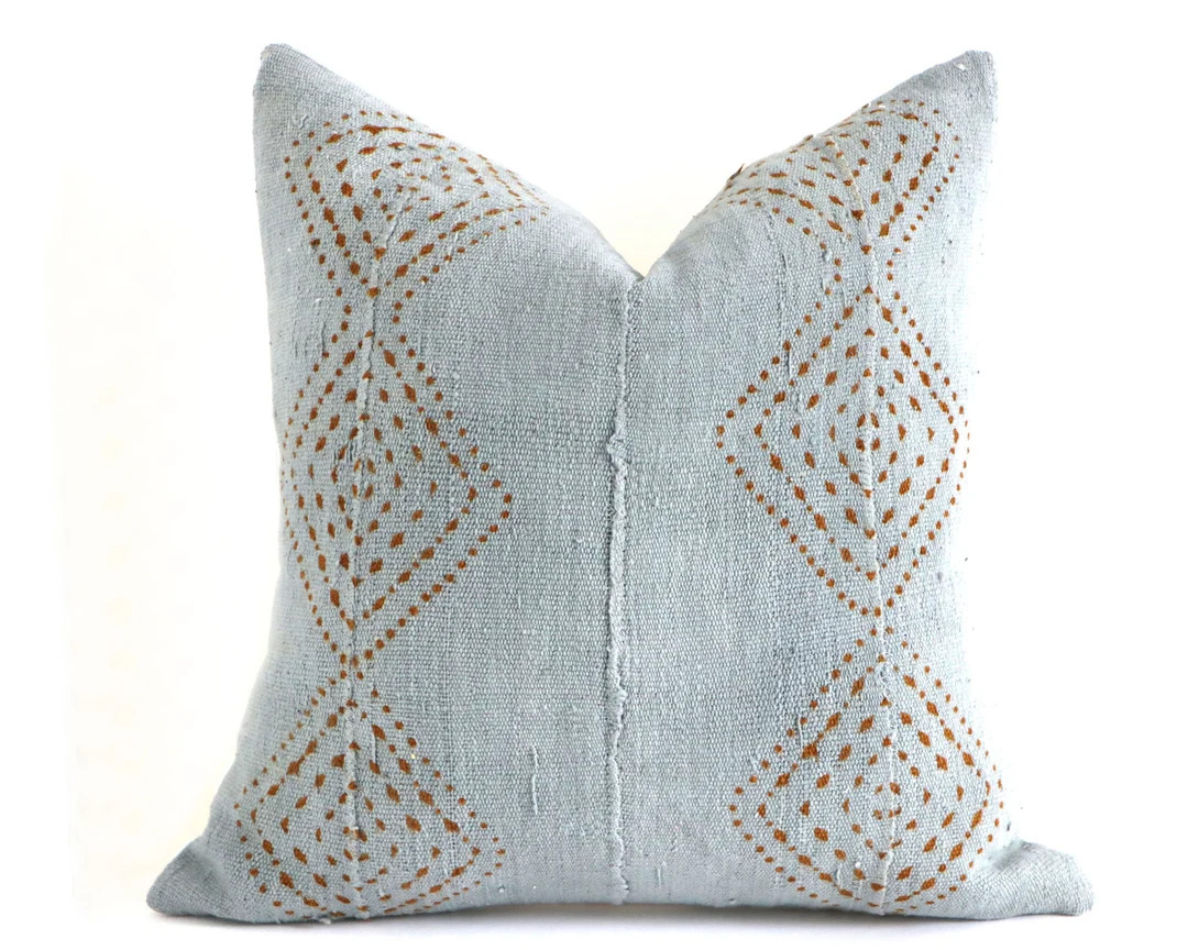 Burnt Orange Rust Diamonds on Blue Grey Authentic African Mudcloth Throw Pillow Covers, 10 Sizes | Etsy (US)