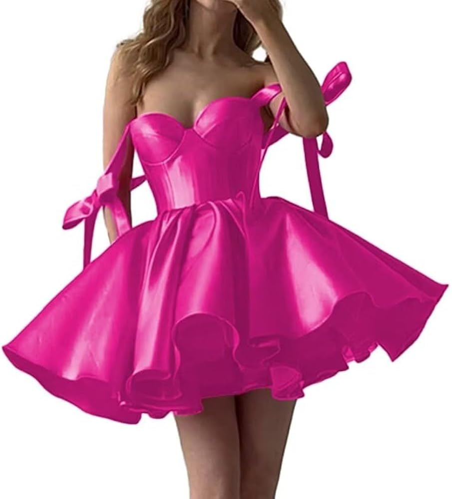 Homecoming Dresses Short Prom Dresses for Teens 2024 A Line Sparkly Satin Sweetheart Cocktail Dre... | Amazon (US)