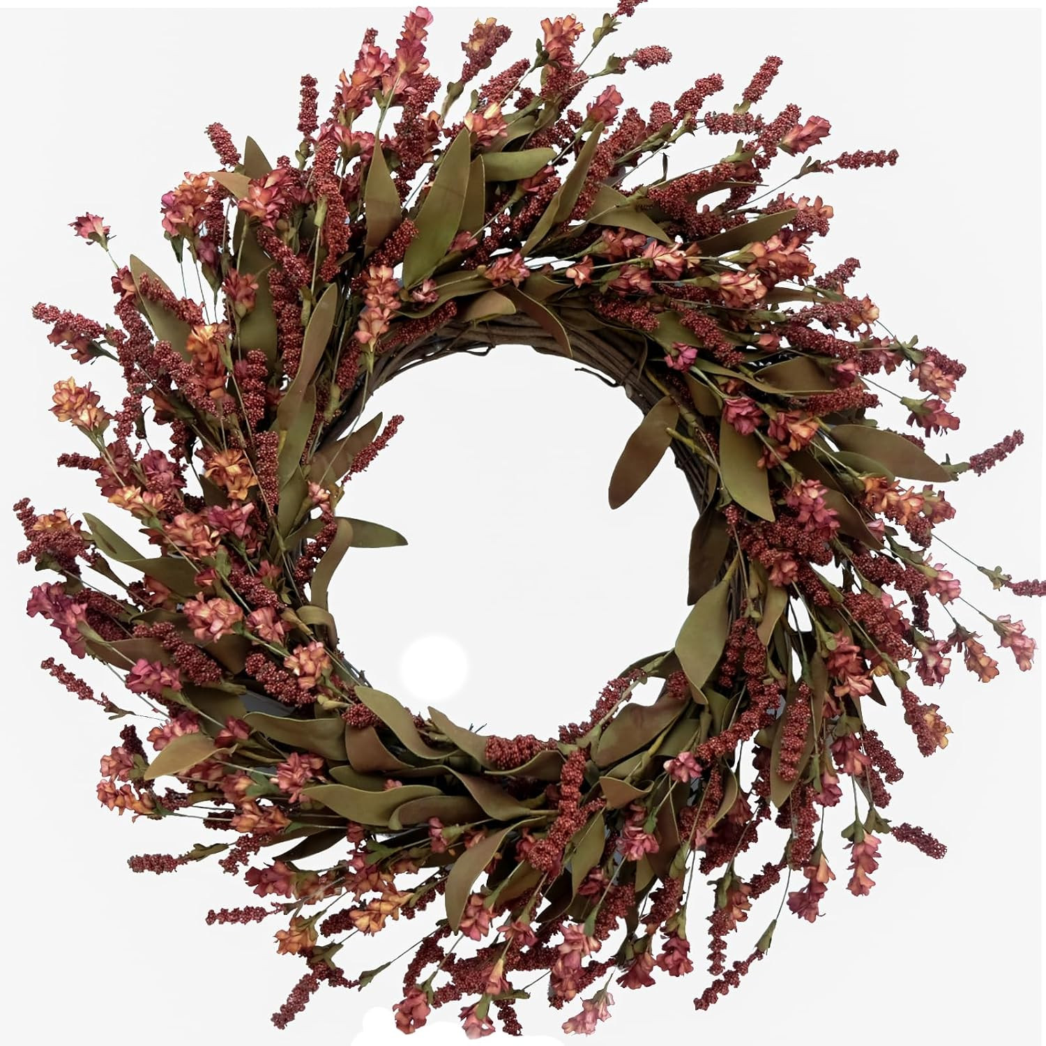 TEMPUS 20" Fall Artificial Burgundy Flower String Wreath Fall Burgundy Harvest Wreath Front Door Wall Decoration Autumn Harvest Thanksgiving Home Decor | Amazon (US)