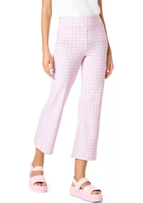 HUE Women's Gingham Plaid Cotton Cropped Flare Leggings, Pink, Large | Belk
