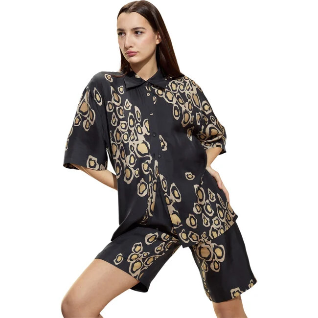 Cynthia Rowley | Amalfi Camp Shirt, (Black Gold, Size Medium) | Maisonette | Maisonette