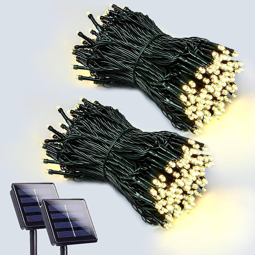 2-Pack 200 LED Solar String Lights for Outside, Solar Christmas Lights Outdoor Waterproof, Green ... | Amazon (US)