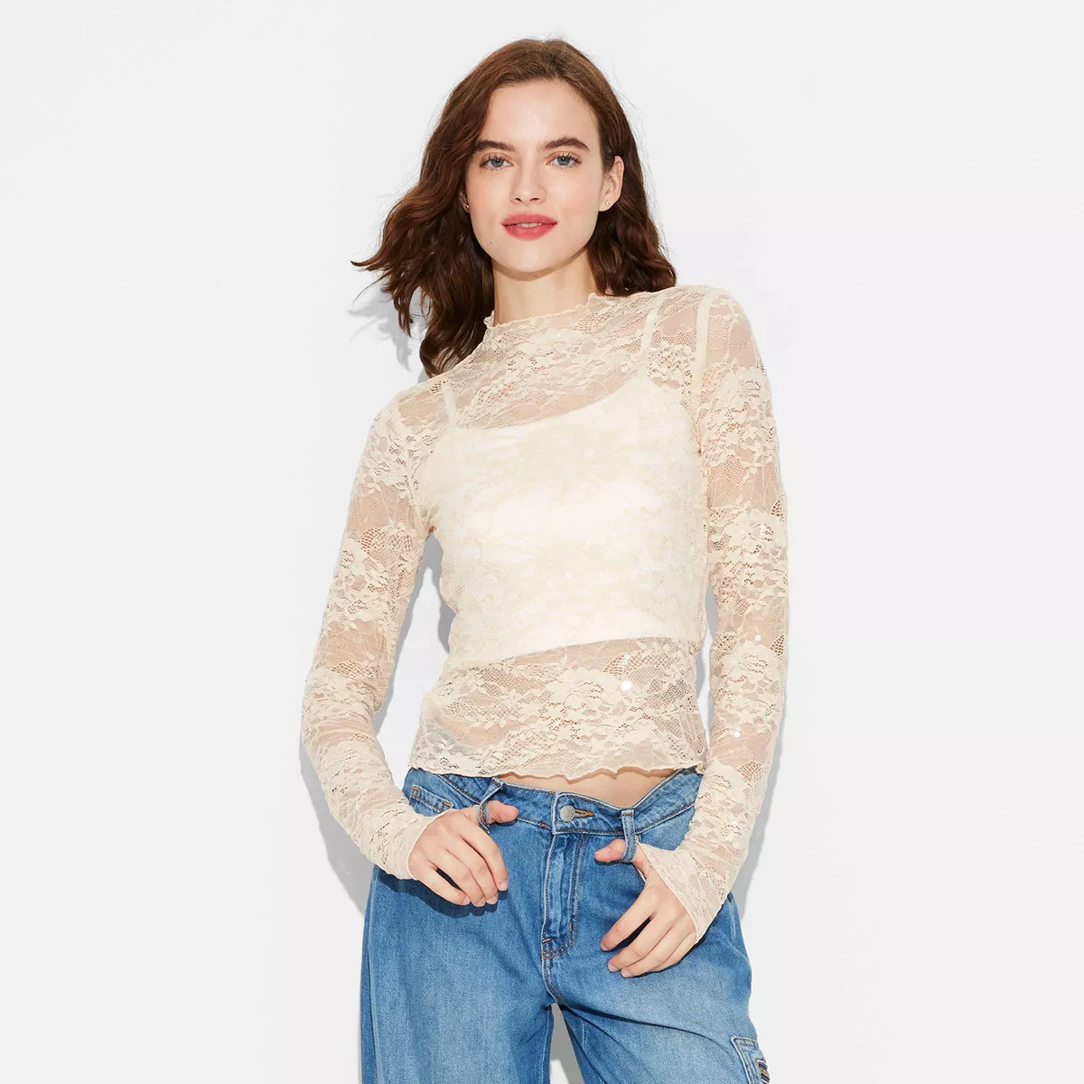 Women's Long Sleeve Lace Sequin Top - Wild Fable™ | Target