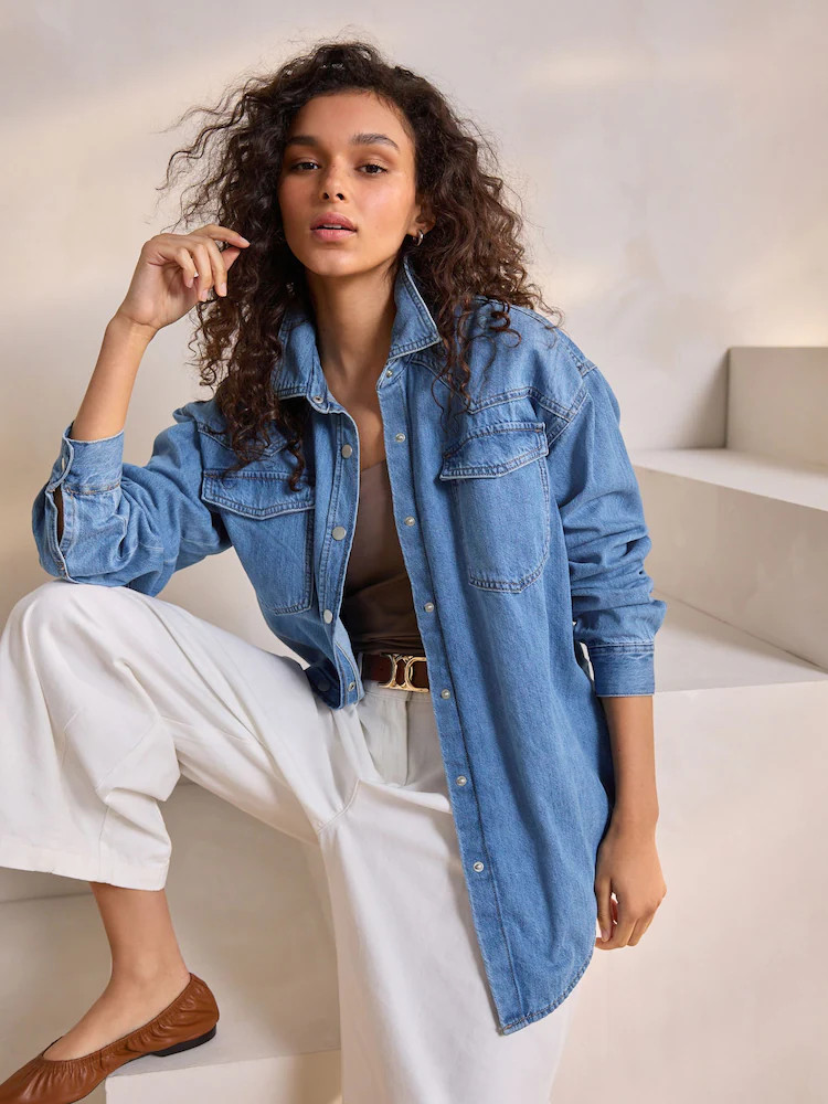 Buy Mid Blue Oversize Denim 100% Cotton Shirt from Next Australia | Next AU