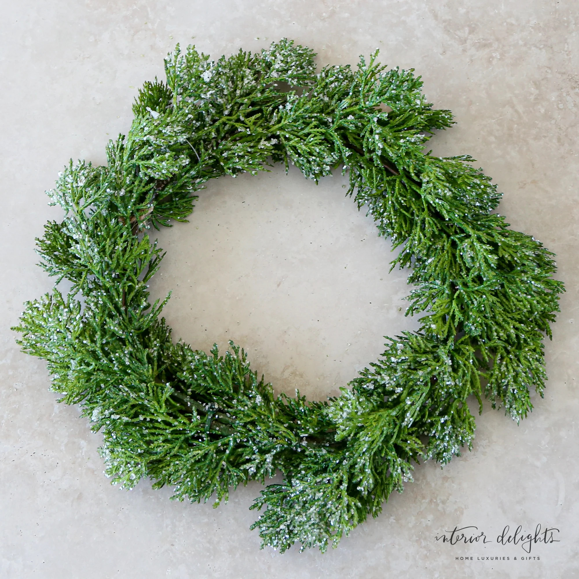 10" Iced Cedar Mini Wreath | Interior Delights