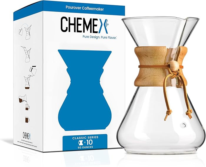 Chemex Pour-Over Glass Coffeemaker - Classic Series - 10-Cup - Exclusive Packaging | Amazon (US)