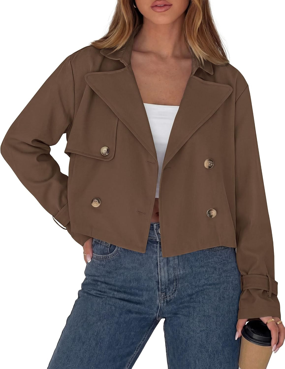 PRETTYGARDEN Cropped Trench Coat For Women Short Jacket | Amazon (US)