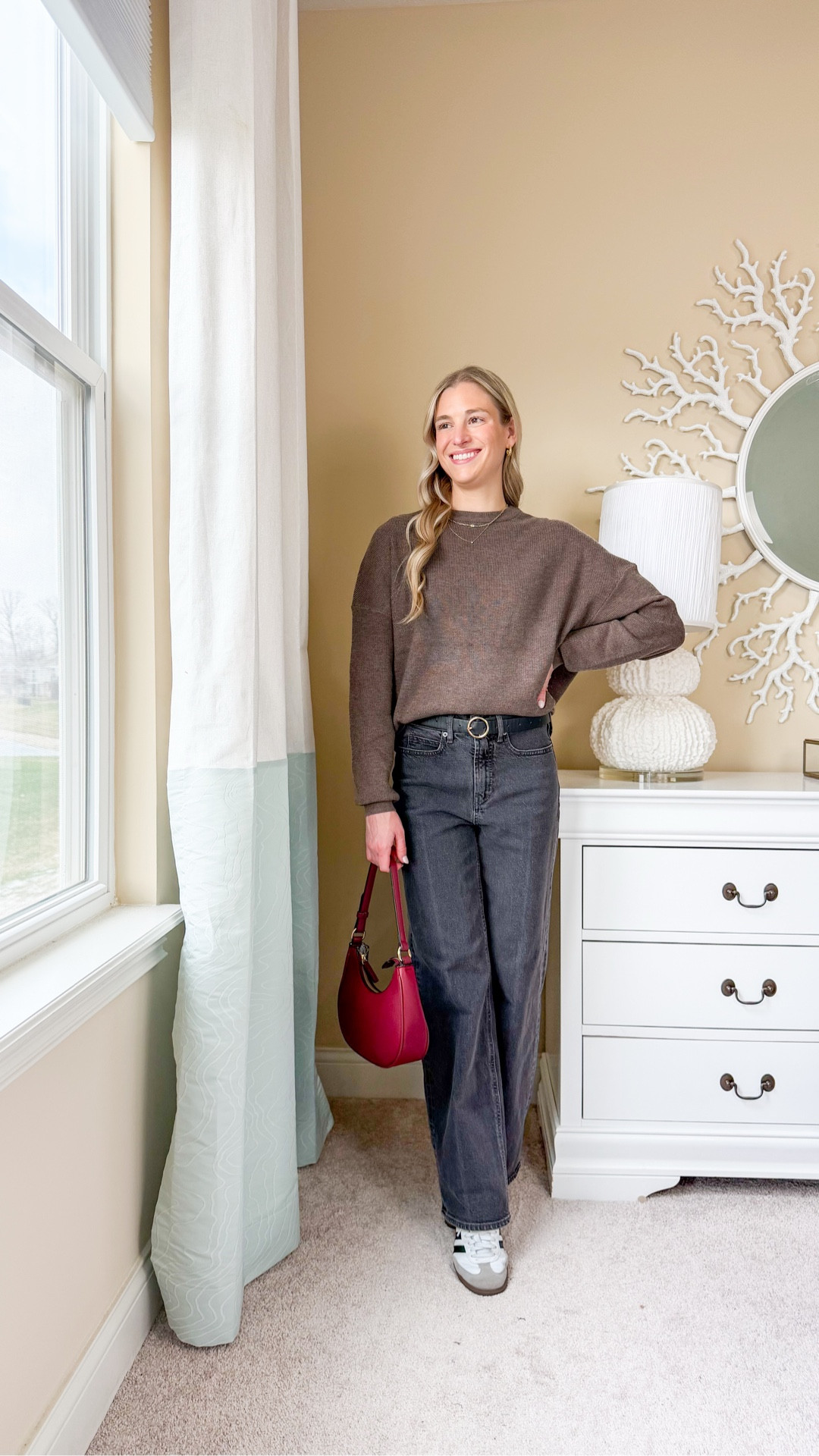 Amazon sweater Xs tts! Dress it up for work or wear it casually! Soft, comfy and a little oversized. 🤎🤎🤎🤎🤎🤎🤎🤎🤎 spring outfits. Causal spring outfits. Wide leg jeans. Baggy jeans. Mom jeans. Wide leg jeans outfits. Work outfits for women. Workwear outfits for women. Jean outfits. Dark gray jeans  

#LTKootd #LTKgrwm
