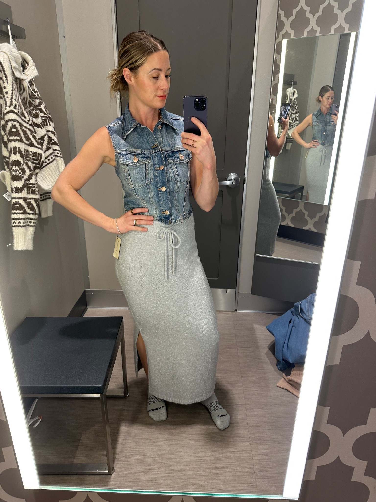 On a mission for more fun pieces to mix and match and these fit the bill! Clearance denim tank, can be worn button up up or unbuttoned as a third layer which I love. And this skirt is a great way to be a little dressier but warm and cozy in the winter! 

#LTKFindsUnder50 #LTKootd #LTKSeasonal