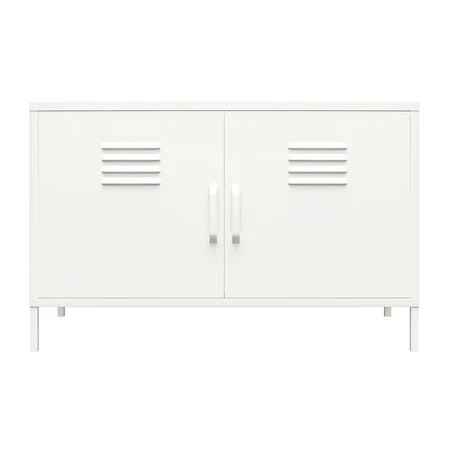 RealRooms Shadwick 2 Door Metal Locker Accent Cabinet with 2 Shelves White | Walmart (US)