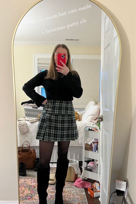 Yes my room is messy but my outfit is cute! Plaid kilt / mini skirt from Hill House Home, mock neck sweater from Ann Taylor, Sheertex tights and knee high boots 

#LTKSeasonal #LTKparties #LTKfindsunder100
