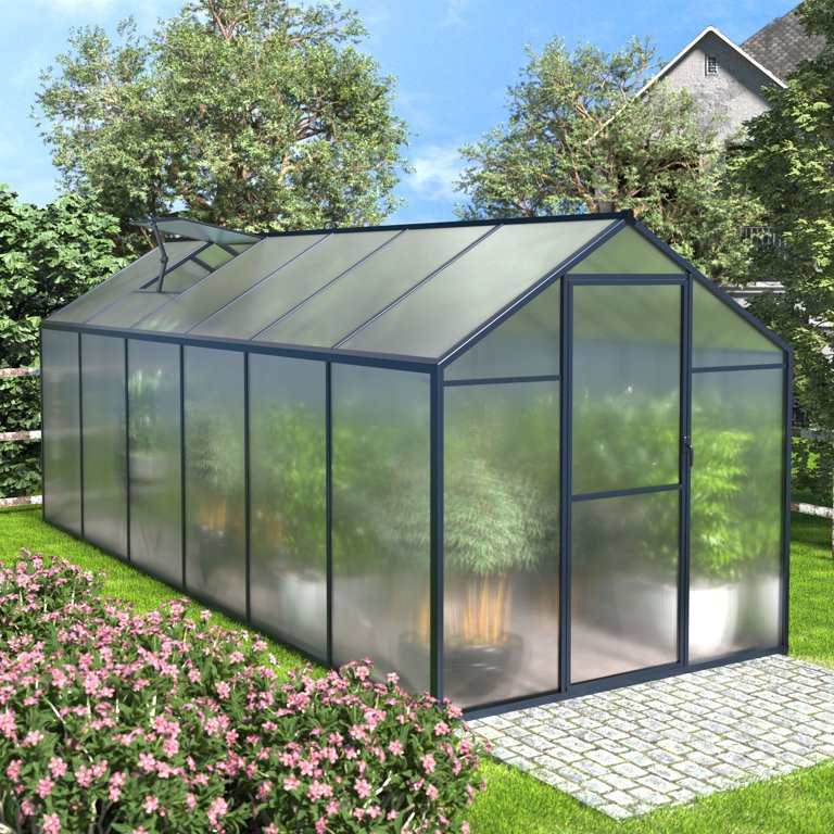 VEIKOUS 12' x 6' Outdoor Walk-in Greenhouse with Aluminum Frame, Lockable Door and Vents, Grey | Walmart (US)