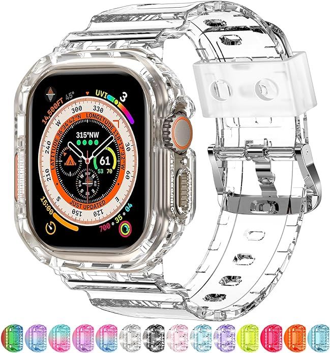 XYF Compatible for Crystal Clear Apple Watch Bands, 45mm 44mm 42mm 41mm 40mm 38mm Bumper Case for... | Amazon (US)