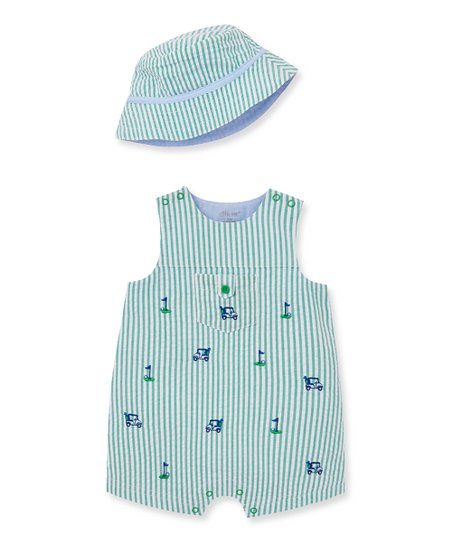 Little Me Green Golf Stripe Shortalls & Bucket Hat - Infant | Zulily
