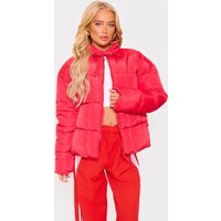 Red Tied Bow Detail Puffer Jacket | PrettyLittleThing US