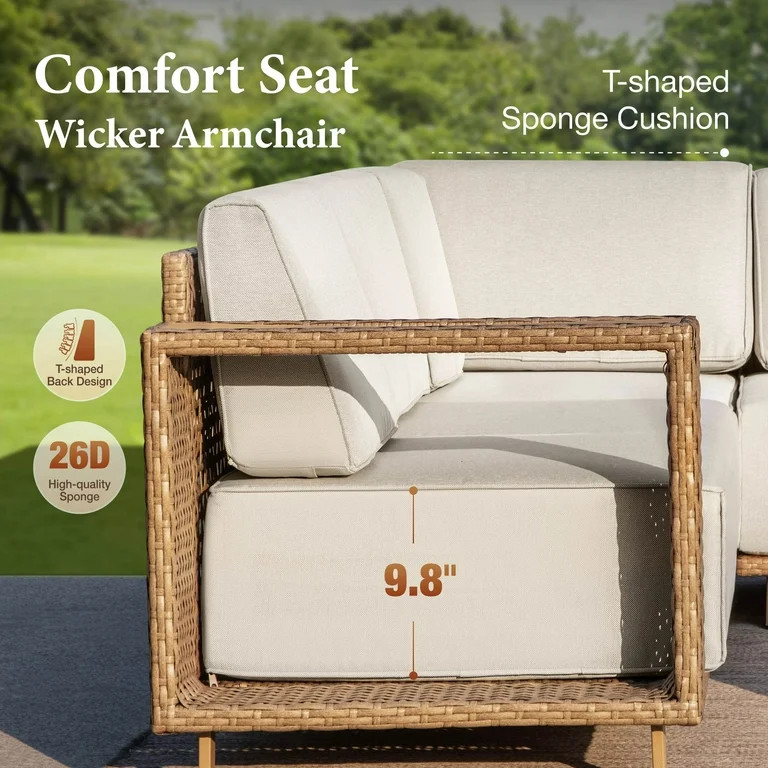 MF Studio 4-Piece Wicker Patio Furniture Set, L-Shaped Outdoor Sectional Sofa with 9.8" Extra Thi... | Walmart (US)