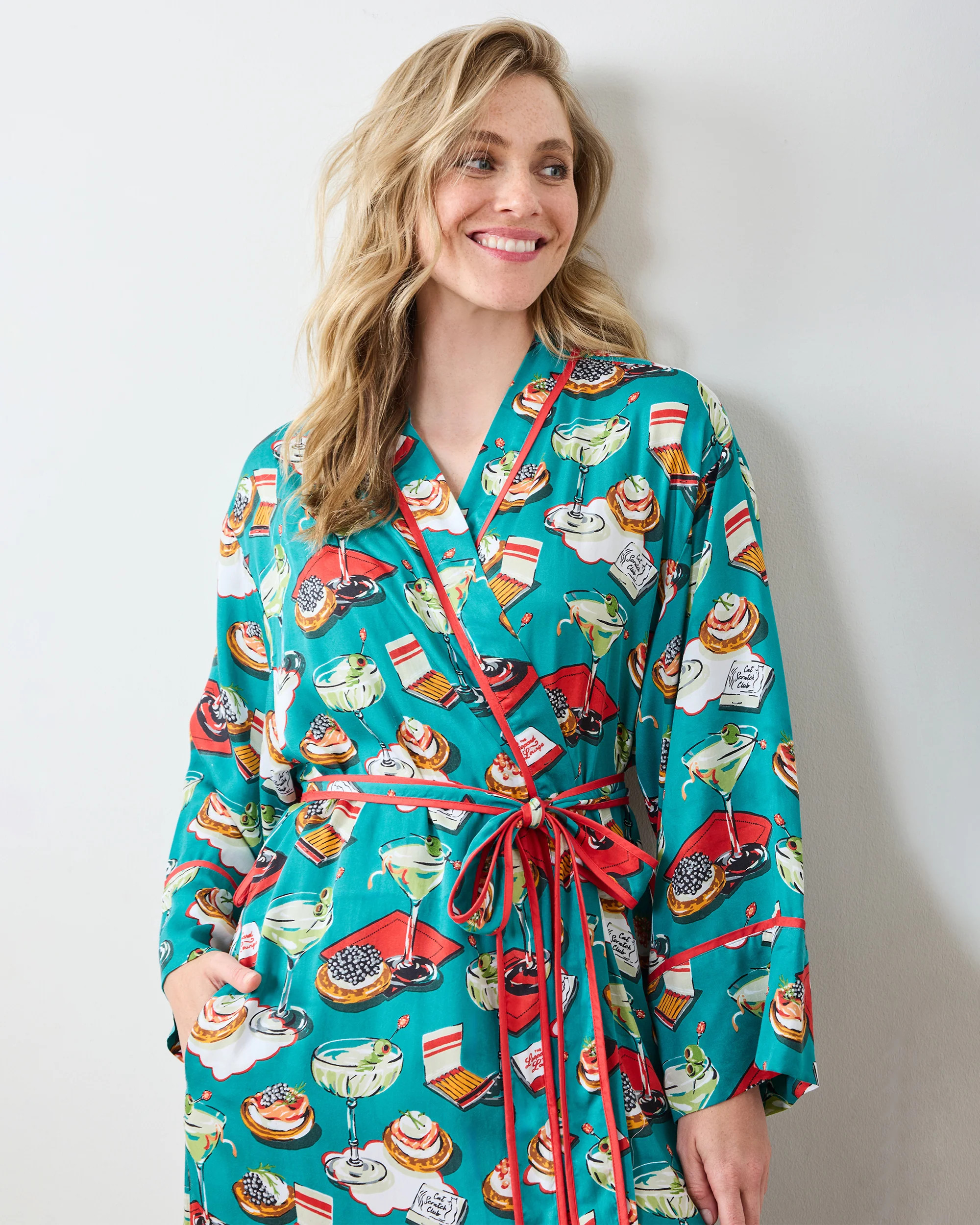 Blinis & Martinis - Eco Satin Robe - Mid Century Blue | Printfresh
