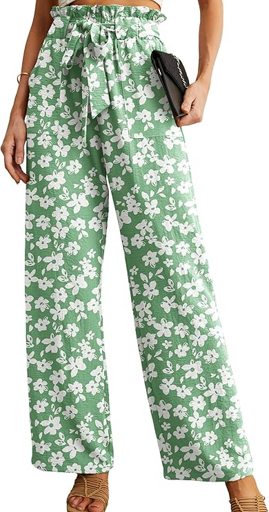 IWOLLENCE Women's Wide Leg Pants with Pockets High Waist Adjustable Knot Loose Casual Trousers Bu... | Amazon (US)