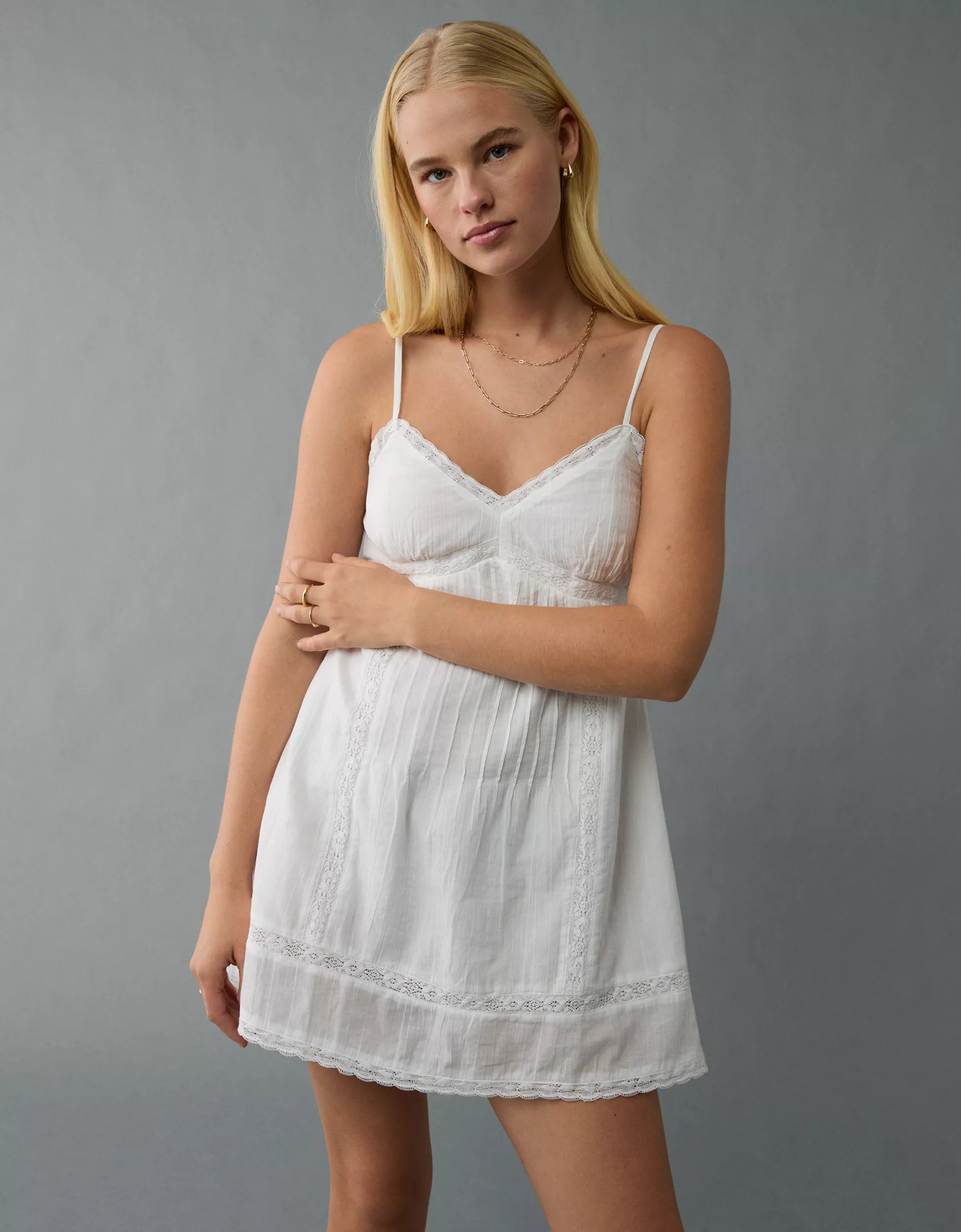 AE V-Neck Pintuck Mini Dress | American Eagle Outfitters (US & CA)
