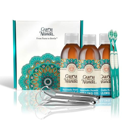 GuruNanda Original Oil Pulling Mouthwash, Promotes Deep Cleaning, With Coconut & Sesame for Teeth & Gum Health & Fresh Breath, ALcohol-free, 3X8.45 Fl Oz | Amazon (US)