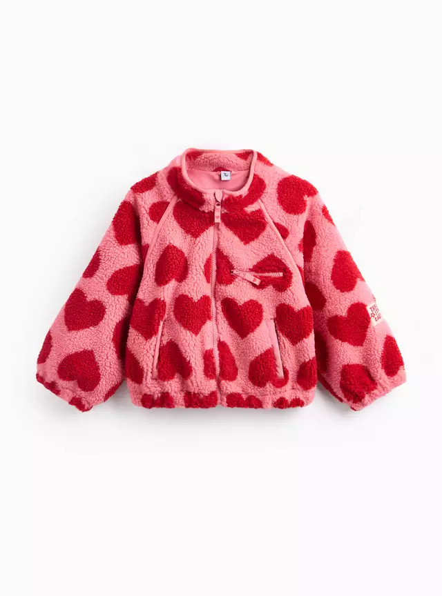 Pink Heart Print Overhead Borg Jacket 9-10 years | Tu Clothing