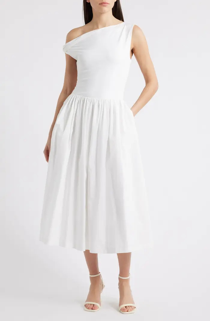 En Saison Mixed Media Asymmetric Neck Midi Dress | Nordstrom | Nordstrom