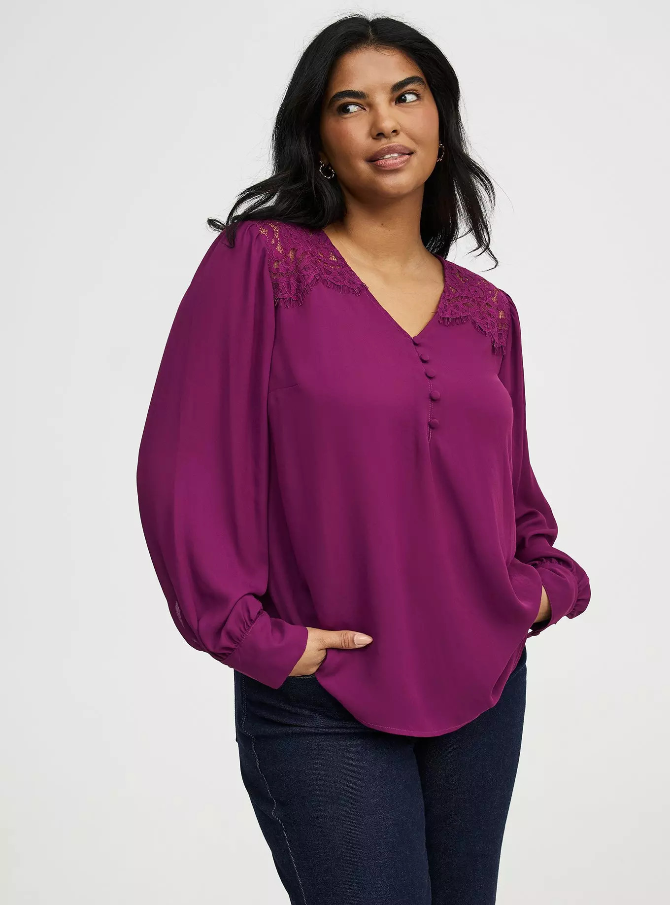 Harper Georgette Lace Trim Blouse | Torrid (US & Canada)