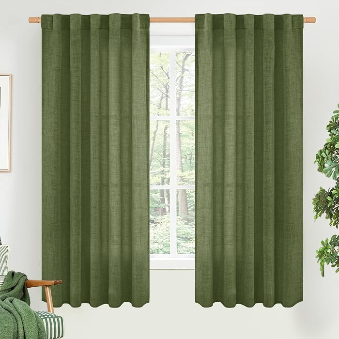 BGment Olive Linen Curtains 63 Inch Length for Living Room, Dark Green Sheer Drapes Window Textur... | Amazon (US)