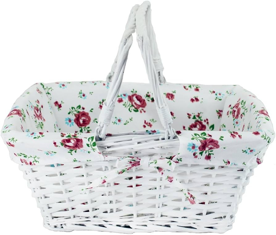 Wicker White Storage Gift Basket Willow Woven Picnic Basket with Double Folding Handles,Kingwillo... | Amazon (US)