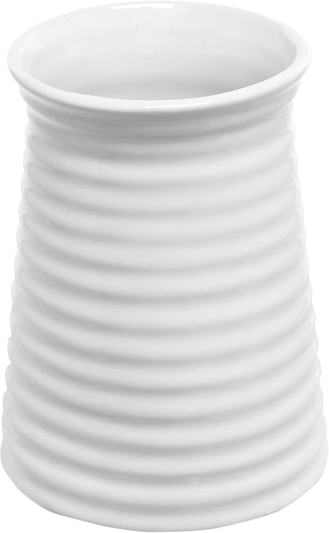 5.7-Inch Modern Ribbed Design Small White Ceramic Decorative Tabletop Centerpiece Vase/Flower Pot | Amazon (US)