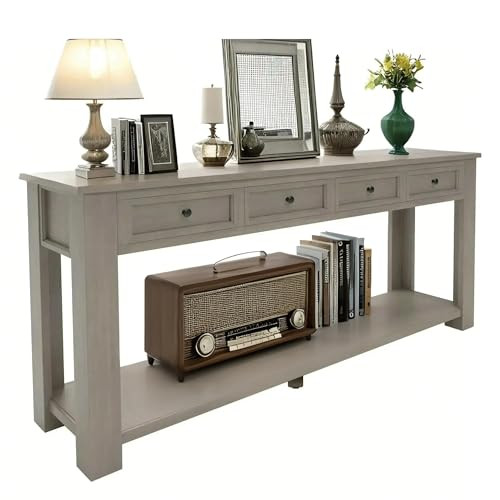 LKTART Solid Wood Console Table,Long Sofa Table Entryway Table with 4 Drawers and Bottom Shelf for Hallway Living Room Couch Table,Fully Assembled (63" Gray Wash) | Amazon (US)