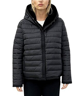 REBECCA MINKOFF Reversible Padded Faux Fur Hooded Neck Long Sleeves Zip Front Bomber Jacket - S | Dillard's