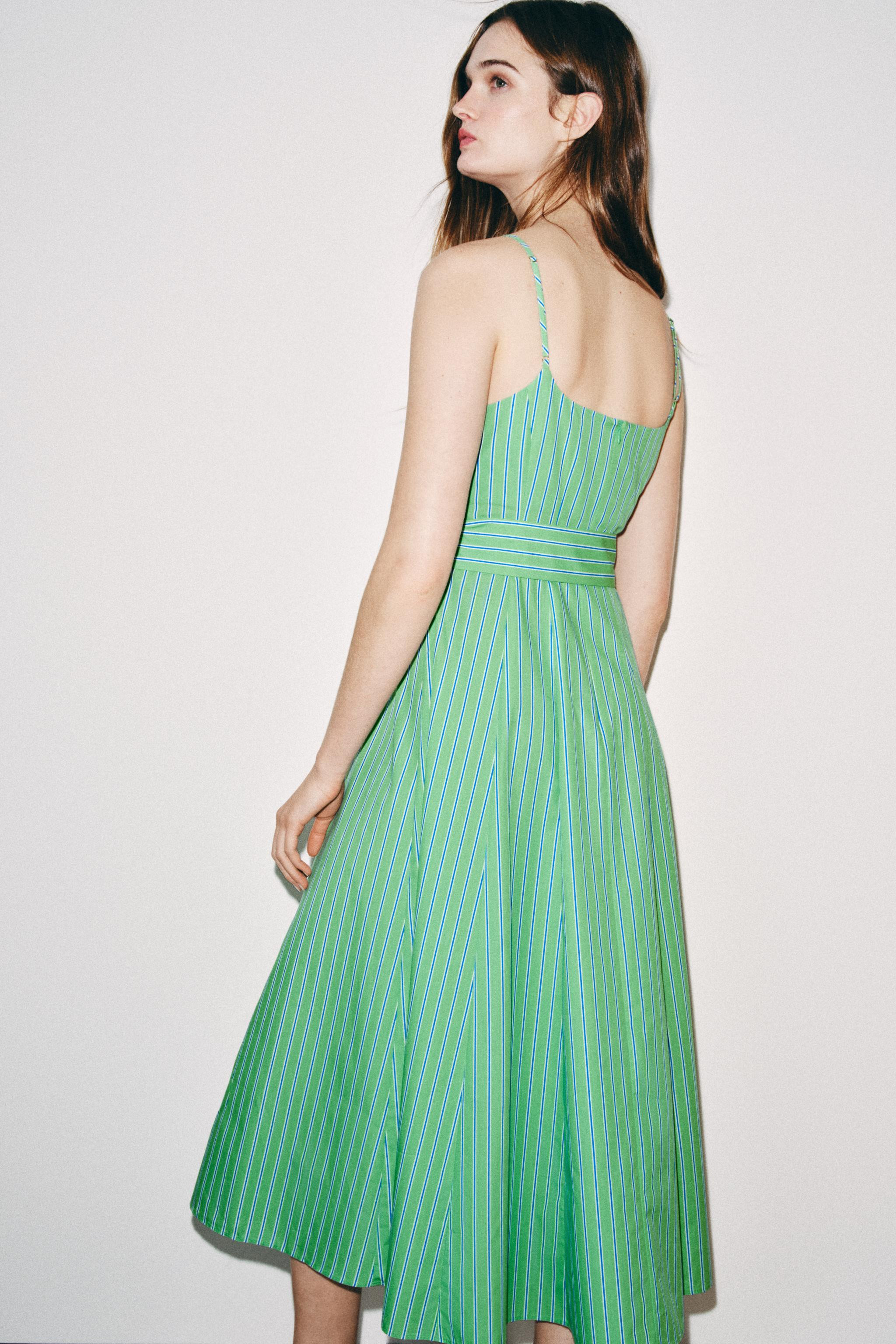 Midi dress featuring a straight neckline and adjustable spaghetti straps. Includes a matching fab... | Zara US