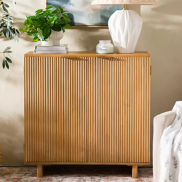Leighton Natural Ribbed Wood Cabinet | Kirklands