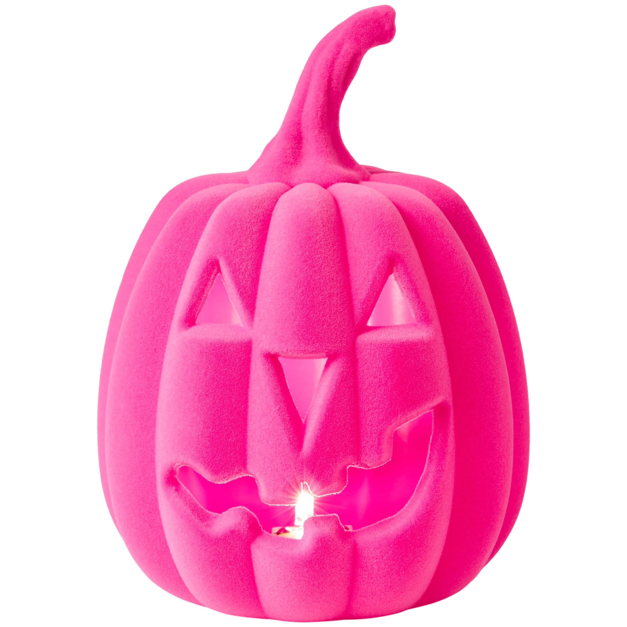 Light-Up Flocked Jack-o'-Lantern Tabletop Decor, Pink, 6.5", Halloween by Way To Celebrate - Walm... | Walmart (US)