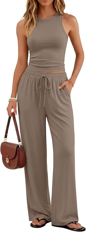 Trendy Queen Women's 2 Piece Summer Lounge Sets Butter Soft Tank Top & High Waisted Wide Leg Pant... | Amazon (US)