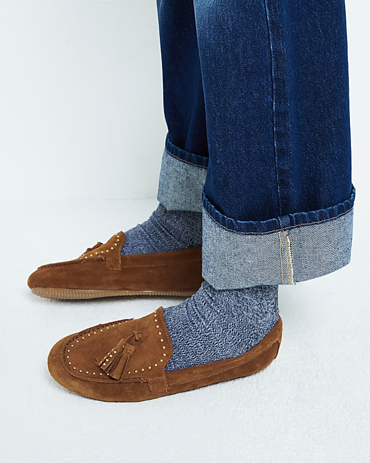 Brown suede studded loafers | River Island (UK & IE)