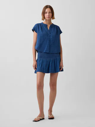 Cotton Gauze Denim Smocked Waist Mini Skort | Gap (US)