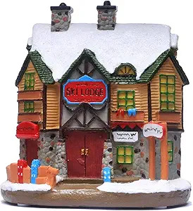 Christmas Village House, Polyresin Lighted Winter Ski Lodge Scene Decoration Christmas Ornament | Amazon (US)