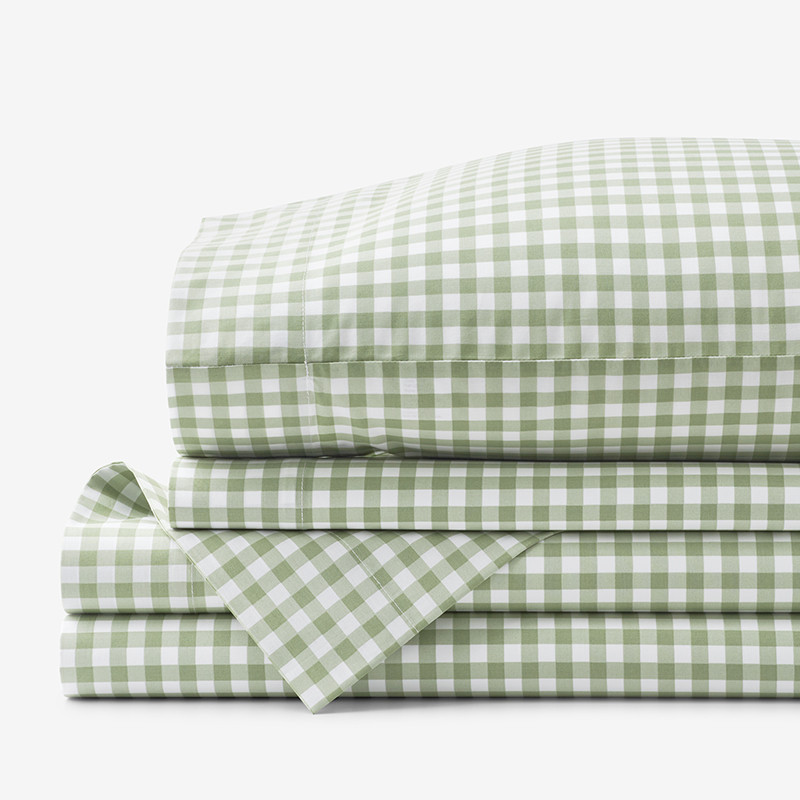 Gingham Classic Cool Organic Cotton Percale Bed Sheet Set - Green, Size Queen/Plaids | The Company Store | The Company Store