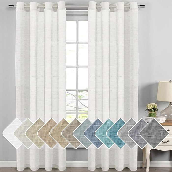 H.VERSAILTEX White Linen Curtains Flax Linen Blended Curtain Panels for Living Room/Bedroom Semi ... | Amazon (US)