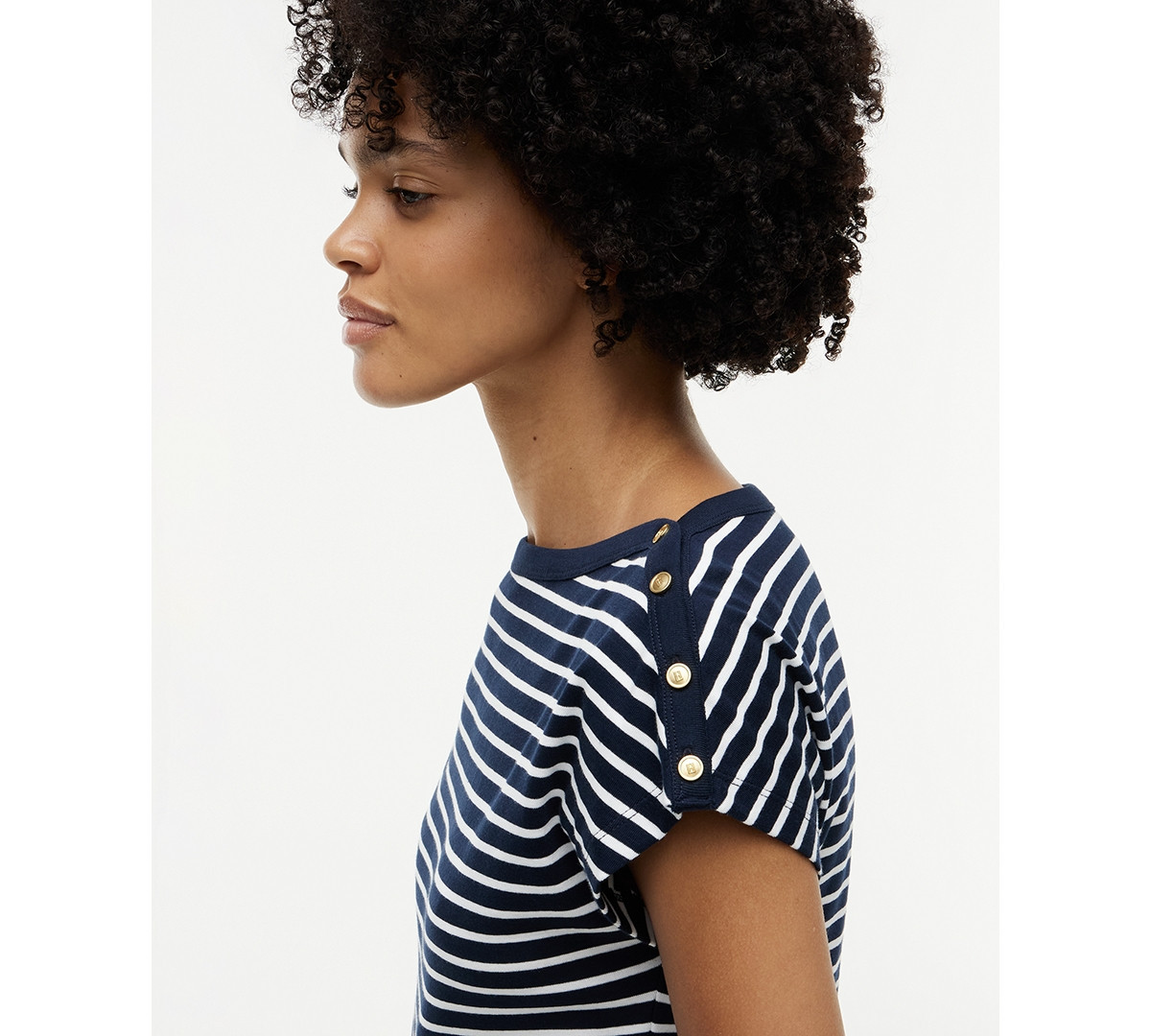 Tommy Hilfiger Women's Cap-Sleeve Boat Neck T-Shirt - Breton Stp Dark Night Navy / Calico | Macy's