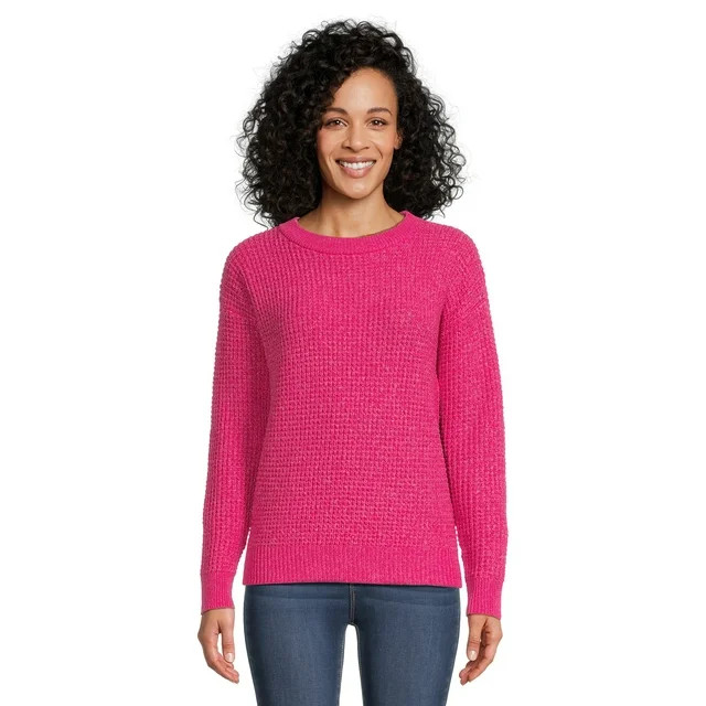 Time and Tru Women's Long Sleeve Waffle Crewneck Pullover Sweater | Walmart (US)