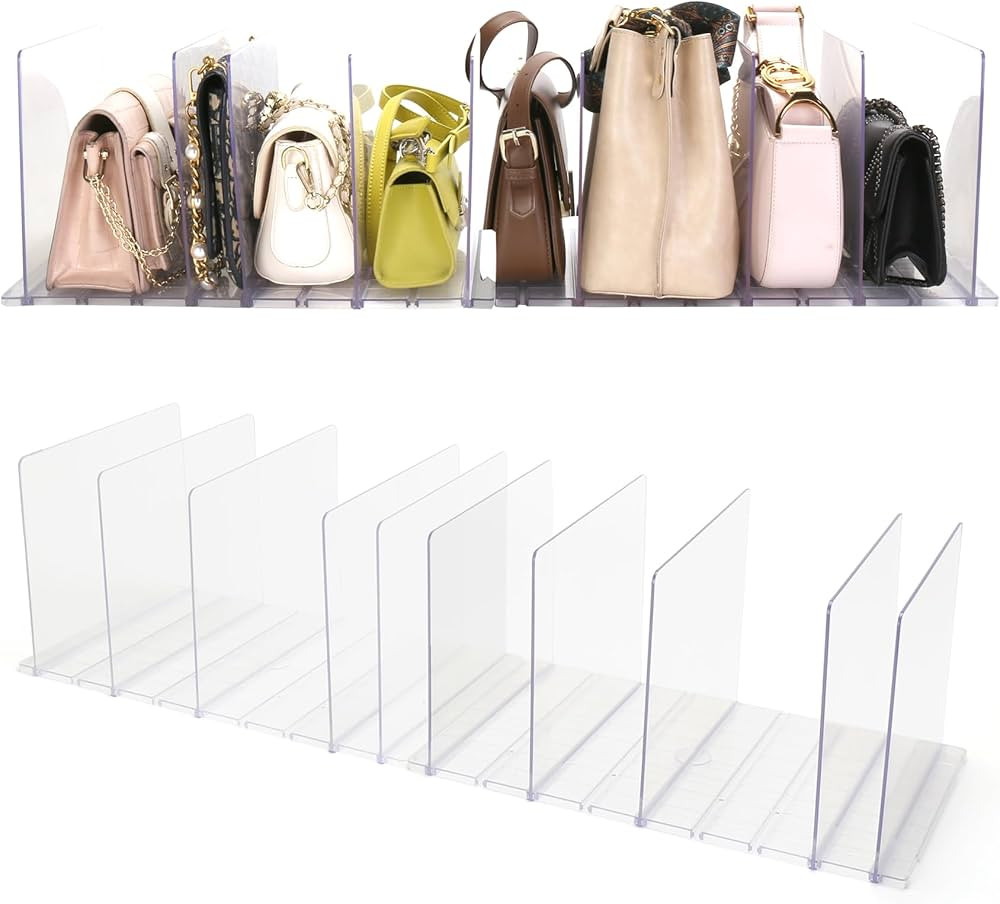 Acrylic Purse Organizer for Closet, Clear Clutch Bag Organizer, Adjustable Shelf Divider for Clos... | Amazon (US)