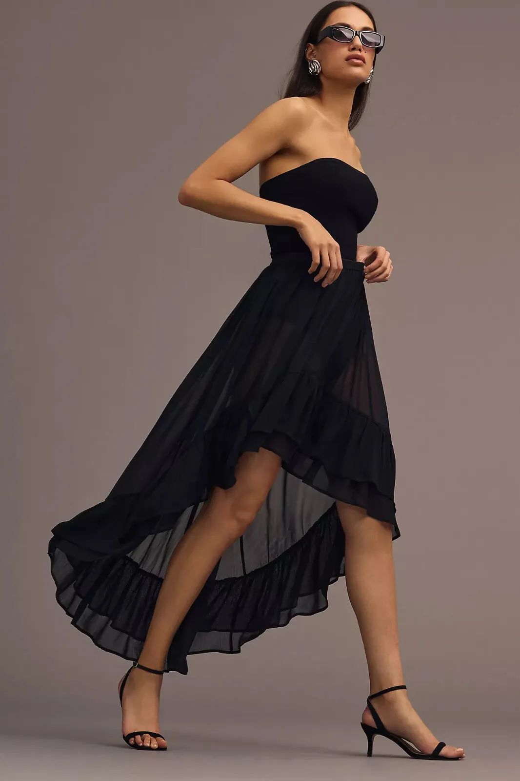 NWT  $120.00 By Anthropologie Ruffled Sheer High-Low Skirt Sz. Medium "Black"  | eBay | eBay US