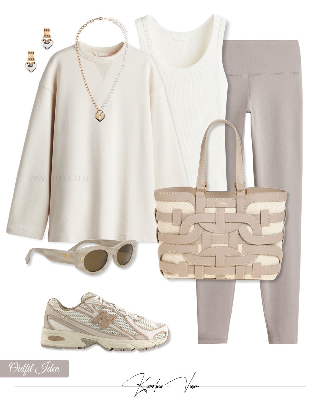 Soft Neutrals 🤍

Tags: sweatshirt h&m taupe leggings new balance 740 incense trainers two tone earrings and necklace fendi roma sunglasses ribbed vest top sam edelman small bay bag travel outfit airport outfit casualwear casual style comfy look style idea

#LTKsummer #LTKstyletip #LTKtravel