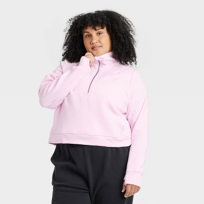 Women's Fleece Half Zip Pullover Sweatshirt - All In Motion™ Light Pink 2X | Target