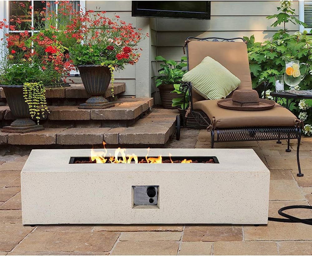 HOMPUS Outdoor Propane Fire Pit 56 inch x 28 inch Rectangle White Sandstone Concrete Fire Table w... | Amazon (US)