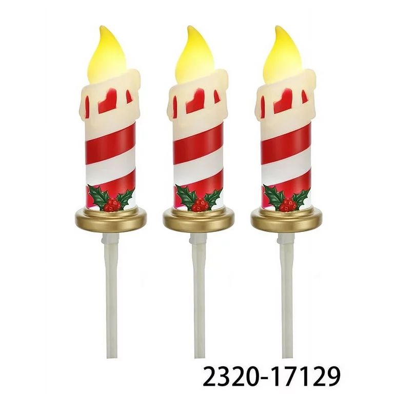 LED Red and White Striped Christmas Candle Pathway Markers, 17 in, 3 Count, by Holiday Time | Walmart (US)
