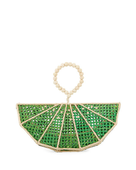Raffia Lime Wedge Clutch Bag | Neiman Marcus